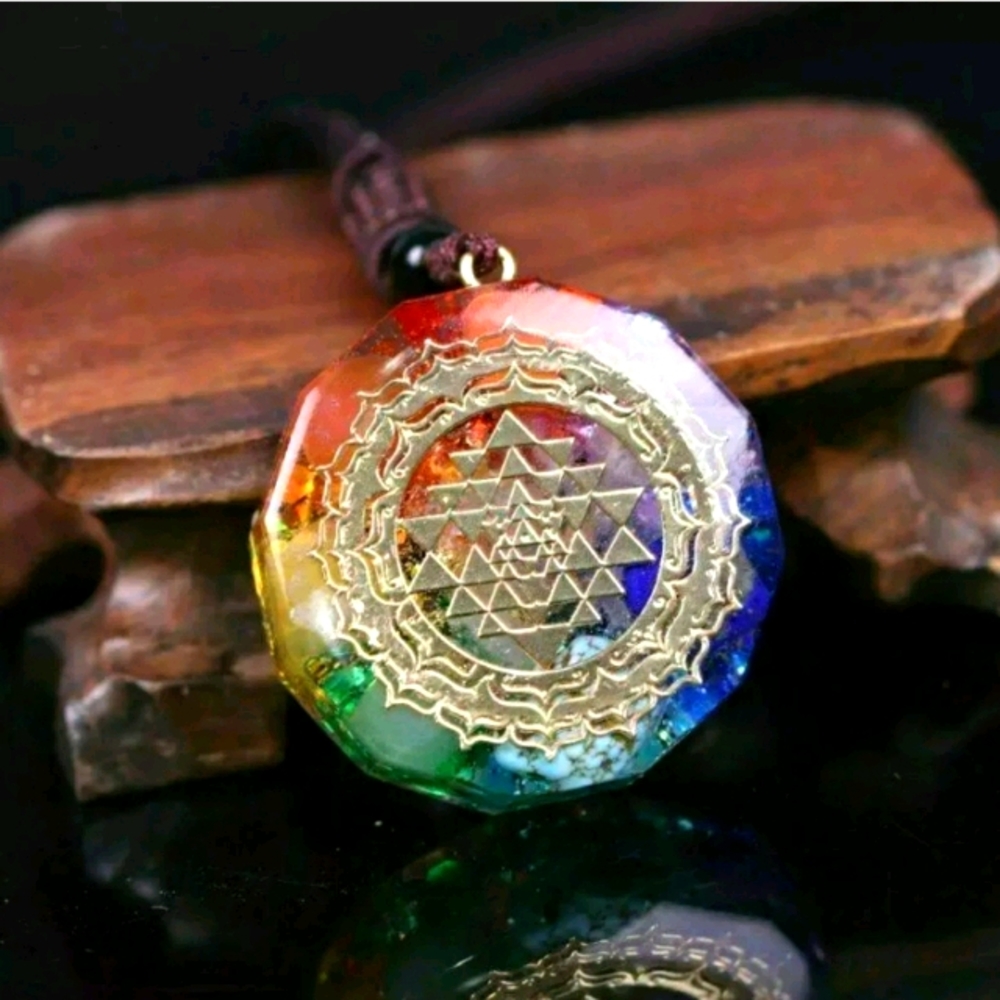 Orgonite Pendant Sri Yantra Necklace Sacred Geo - Picture 1 of 7